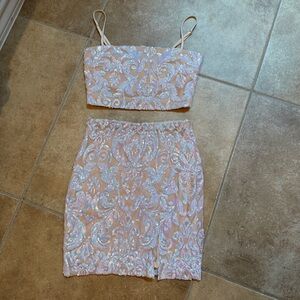 Pink Sequin Skirt Set